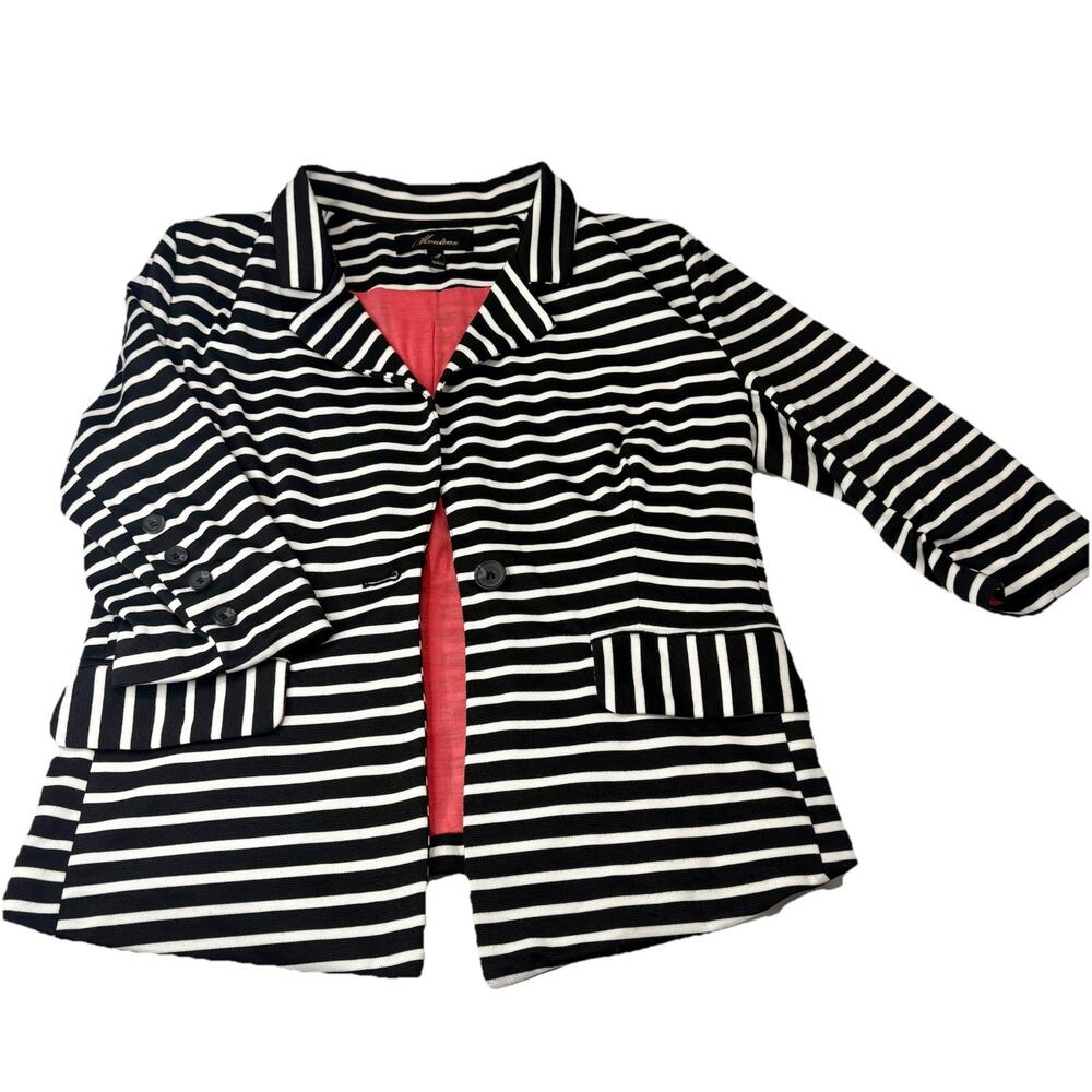 [Vintage][Stretch] Button Blazer‎ Womens Size M Black White Pink MONTEAU